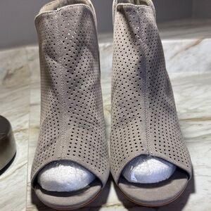 Perforated Peep-Toe Ankle Boots - Taupe